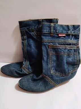 Vtg 80s Spenco Insoles Inside MATAKE Blue Denim Western Cowboy Boots Pockets